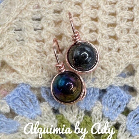 Black rainbow obsidian dangle earrings - Picture 1 of 1